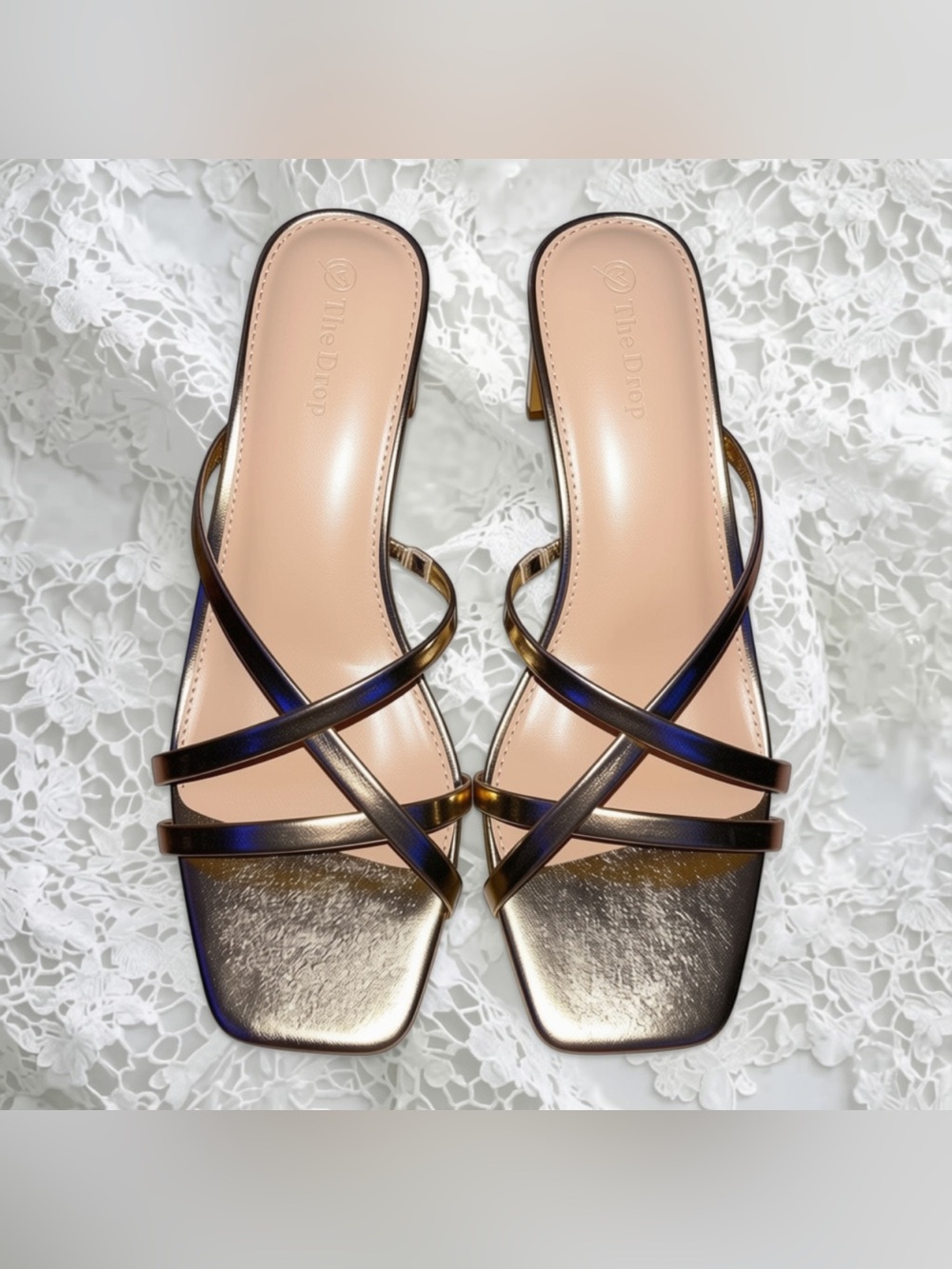 The Drop Women's Amelie Strappy Square Toe Heeled Sandal in Gold 👡⭐️